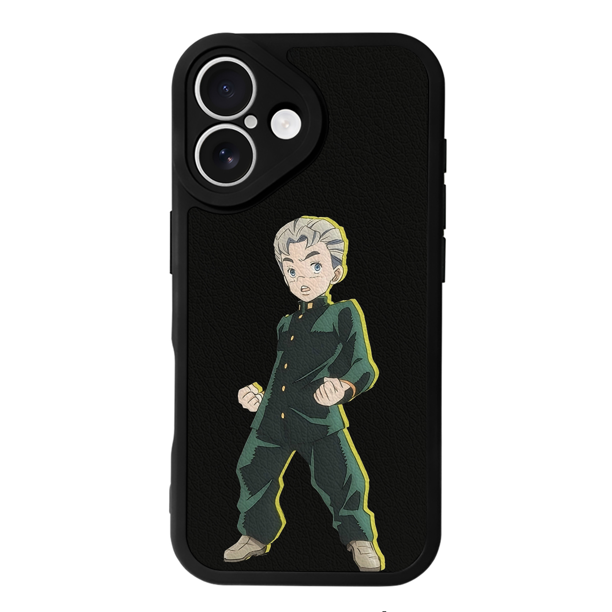 （画像用） ジョジョの奇妙な冒険 広瀨康一 JoJo's Bizarre Adventure Hirose Koichi 【iPhone 16シリーズ対応】シリコンスマホケース（レザー調） 材質：シリコン